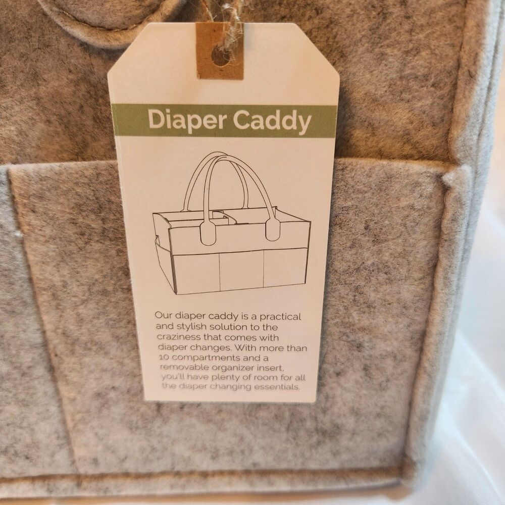 Parker Baby Co Diaper Caddy Organizer Gray Felt Regular 13x9x7 New